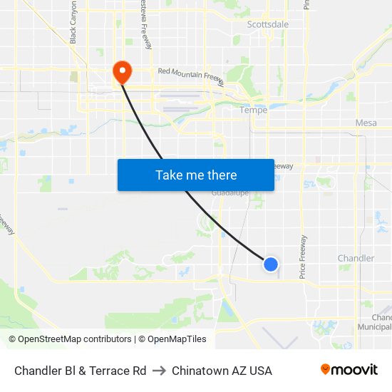 Chandler Bl & Terrace Rd to Chinatown AZ USA map