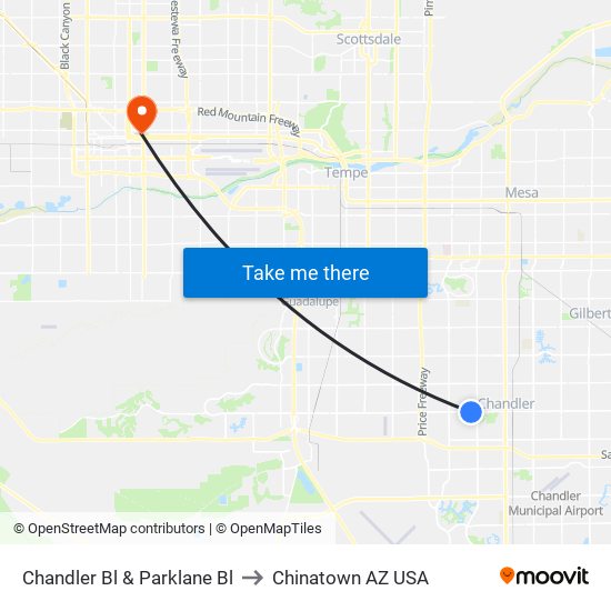Chandler Bl & Parklane Bl to Chinatown AZ USA map
