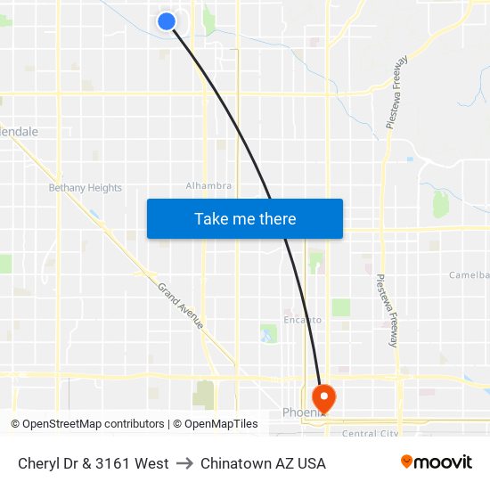 Cheryl Dr & 3161 West to Chinatown AZ USA map