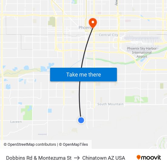 Dobbins Rd & Montezuma St to Chinatown AZ USA map