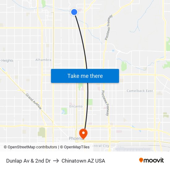 Dunlap Av & 2nd Dr to Chinatown AZ USA map