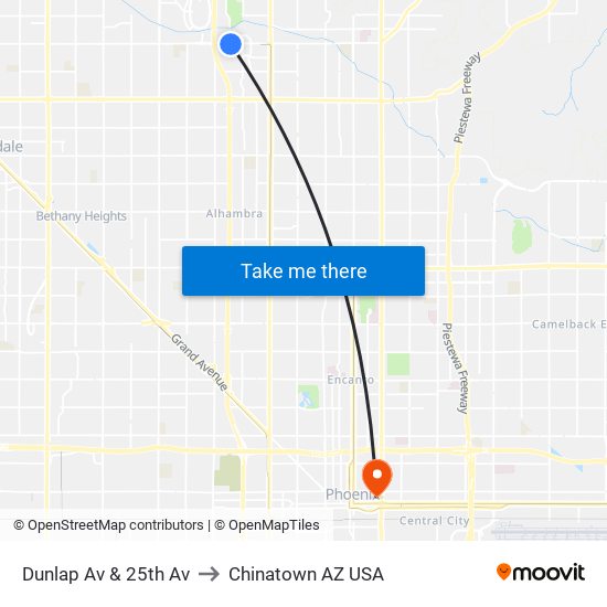Dunlap Av & 25th Av to Chinatown AZ USA map