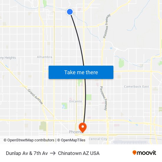 Dunlap Av & 7th Av to Chinatown AZ USA map