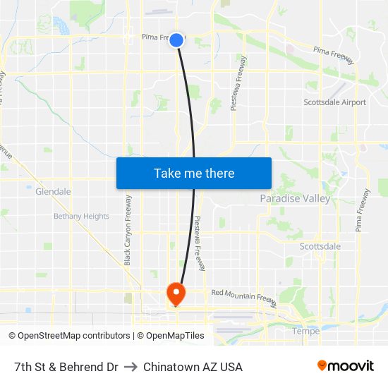 7th St & Behrend Dr to Chinatown AZ USA map