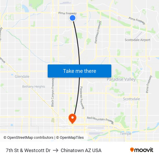 7th St & Westcott Dr to Chinatown AZ USA map