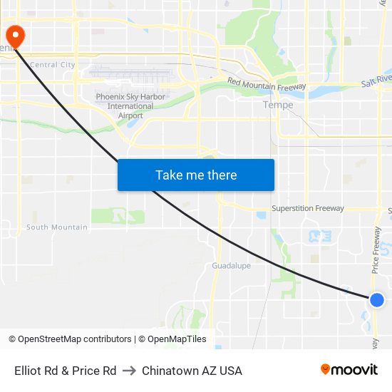 Elliot Rd & Price Rd to Chinatown AZ USA map