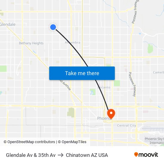 Glendale Av & 35th Av to Chinatown AZ USA map