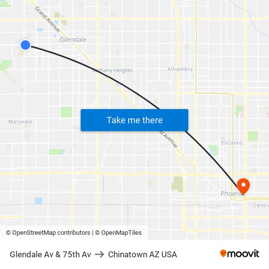 Glendale Av & 75th Av to Chinatown AZ USA map