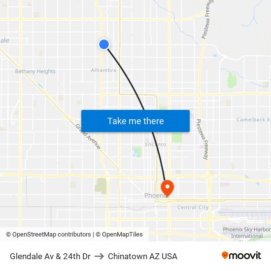 Glendale Av & 24th Dr to Chinatown AZ USA map