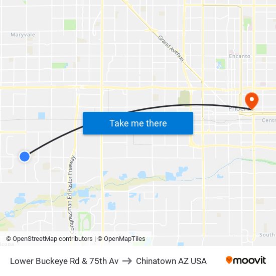 Lower Buckeye Rd & 75th Av to Chinatown AZ USA map