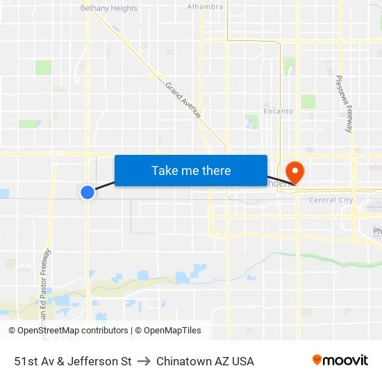 51st Av & Jefferson St to Chinatown AZ USA map
