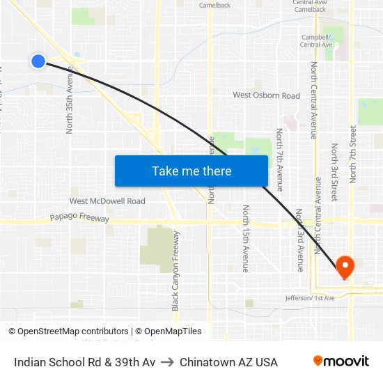 Indian School Rd & 39th Av to Chinatown AZ USA map