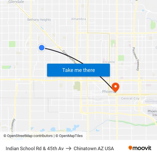 Indian School Rd & 45th Av to Chinatown AZ USA map