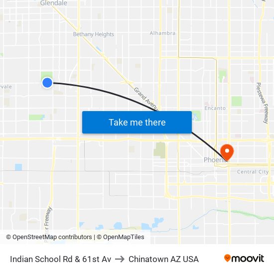 Indian School Rd & 61st Av to Chinatown AZ USA map