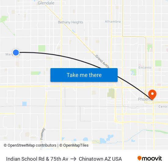 Indian School Rd & 75th Av to Chinatown AZ USA map