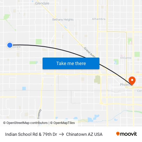 Indian School Rd & 79th Dr to Chinatown AZ USA map