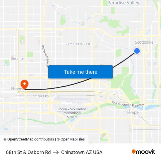 68th St & Osborn Rd to Chinatown AZ USA map