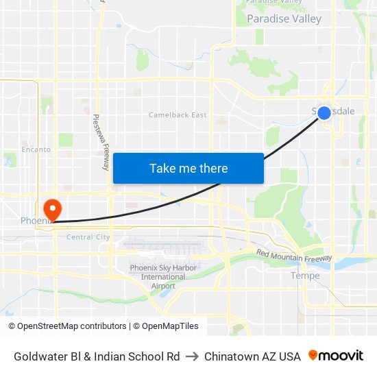 Goldwater Bl & Indian School Rd to Chinatown AZ USA map