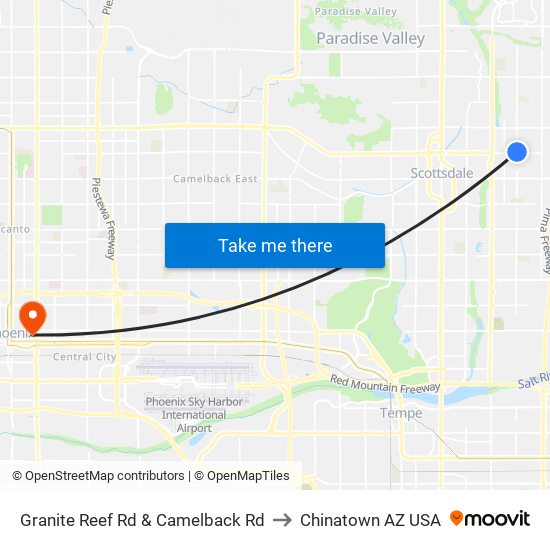 Granite Reef Rd & Camelback Rd to Chinatown AZ USA map
