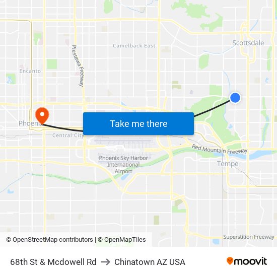 68th St & Mcdowell Rd to Chinatown AZ USA map
