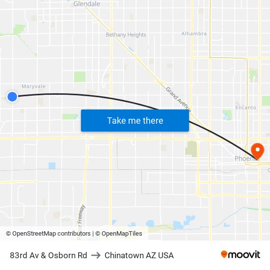 83rd Av & Osborn Rd to Chinatown AZ USA map