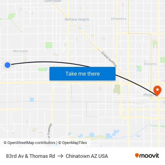 83rd Av & Thomas Rd to Chinatown AZ USA map