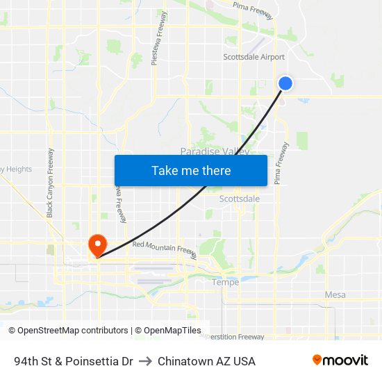 94th St & Poinsettia Dr to Chinatown AZ USA map