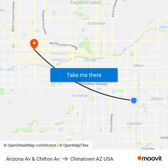 Arizona Av & Chilton Av to Chinatown AZ USA map