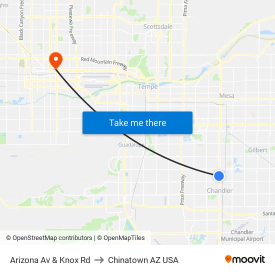 Arizona Av & Knox Rd to Chinatown AZ USA map