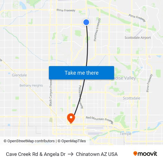 Cave Creek Rd & Angela Dr to Chinatown AZ USA map