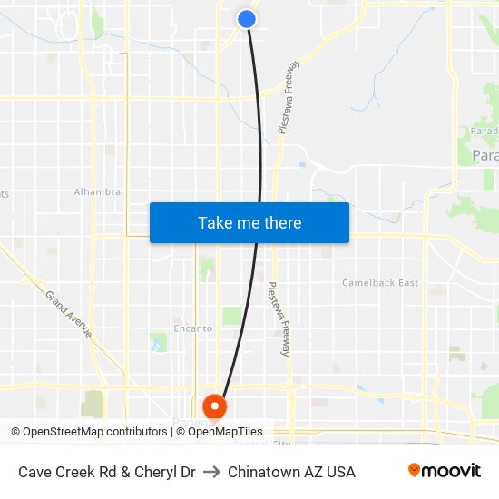 Cave Creek Rd & Cheryl Dr to Chinatown AZ USA map