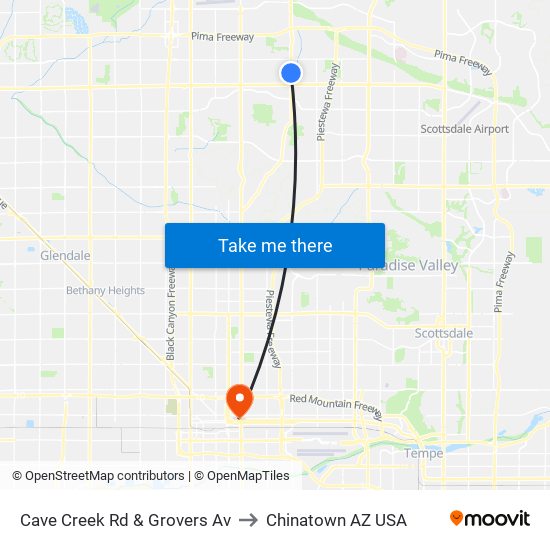 Cave Creek Rd & Grovers Av to Chinatown AZ USA map