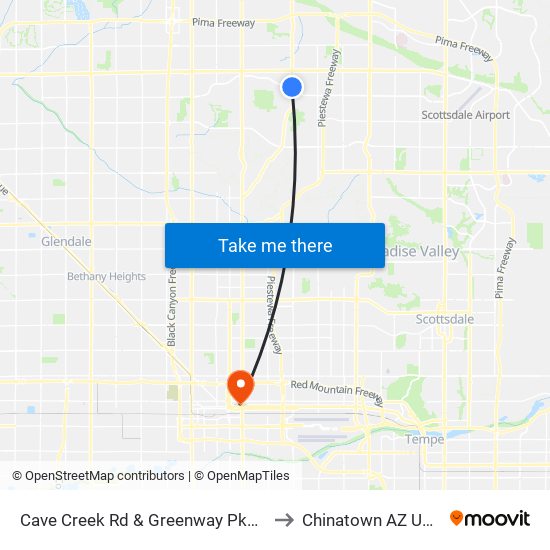 Cave Creek Rd & Greenway Pkwy to Chinatown AZ USA map