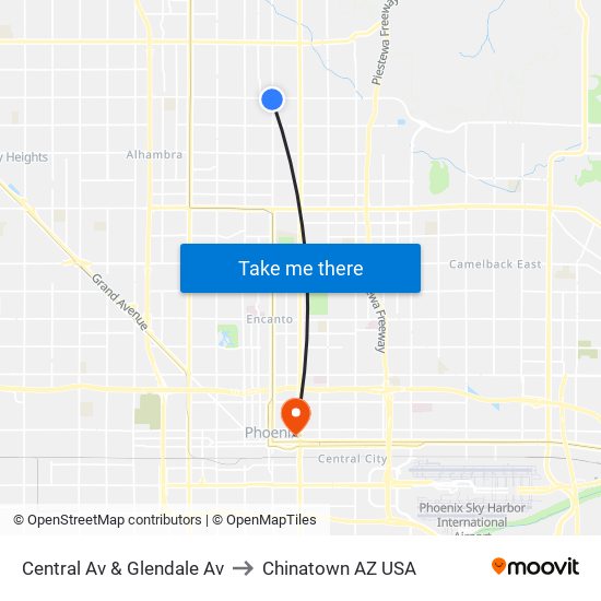 Central Av & Glendale Av to Chinatown AZ USA map