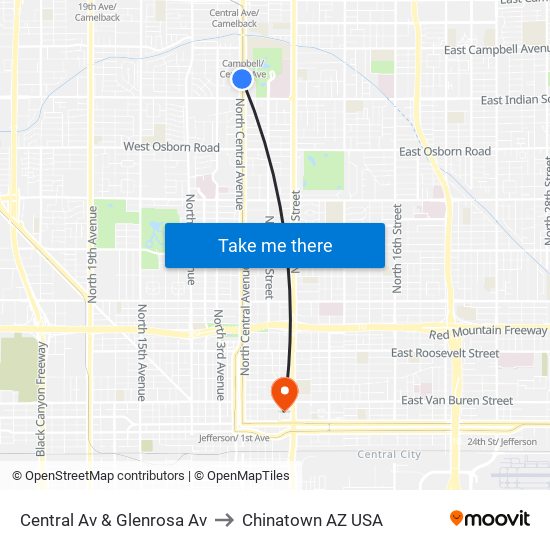 Central Av & Glenrosa Av to Chinatown AZ USA map