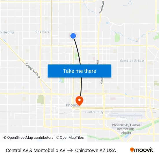 Central Av & Montebello Av to Chinatown AZ USA map