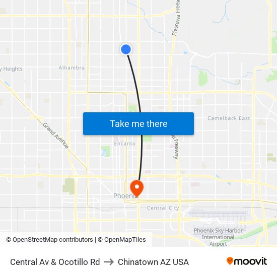 Central Av & Ocotillo Rd to Chinatown AZ USA map