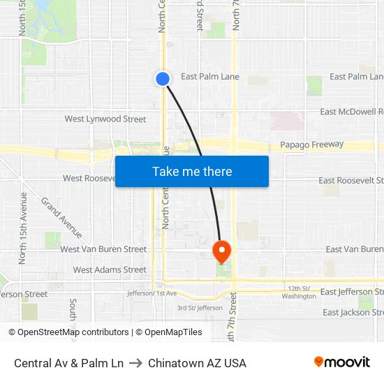 Central Av & Palm Ln to Chinatown AZ USA map