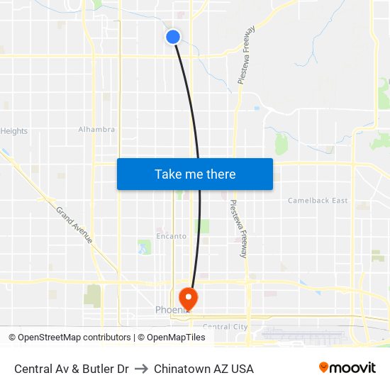 Central Av & Butler Dr to Chinatown AZ USA map