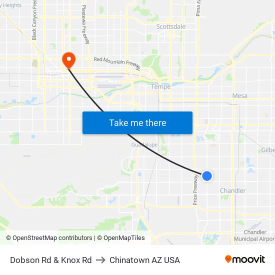 Dobson Rd & Knox Rd to Chinatown AZ USA map