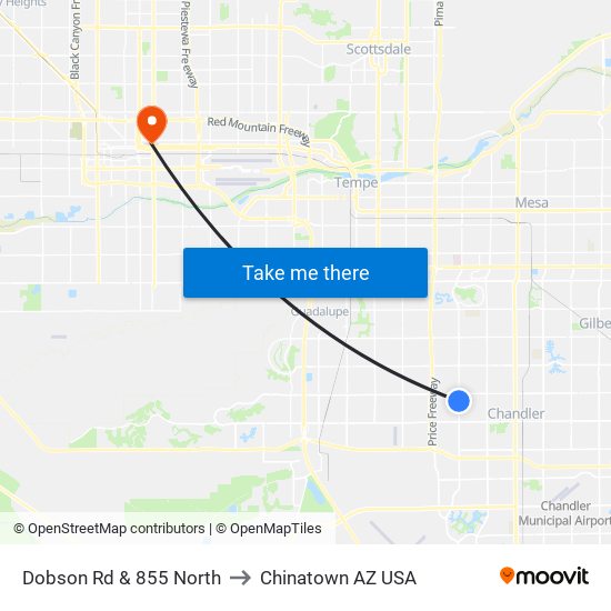 Dobson Rd & 855 North to Chinatown AZ USA map