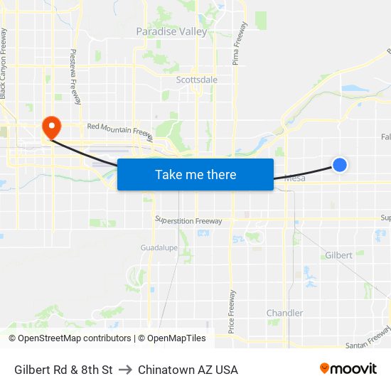 Gilbert Rd & 8th St to Chinatown AZ USA map