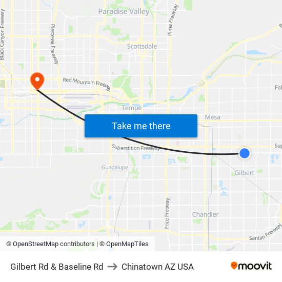 Gilbert Rd & Baseline Rd to Chinatown AZ USA map