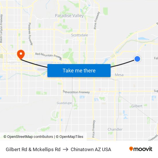 Gilbert Rd & Mckellips Rd to Chinatown AZ USA map