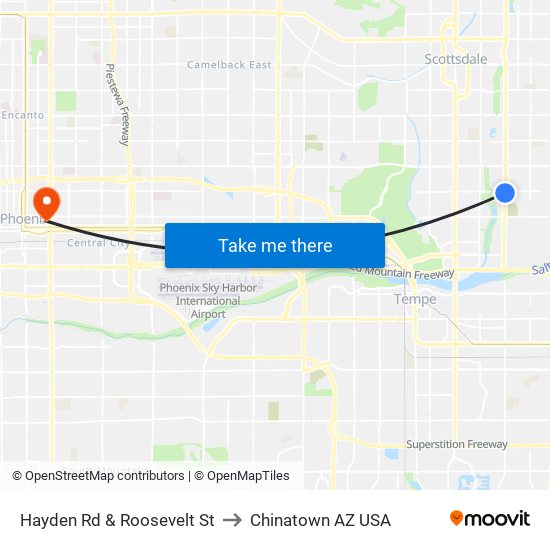 Hayden Rd & Roosevelt St to Chinatown AZ USA map