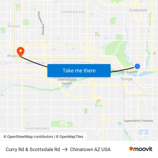 Curry Rd & Scottsdale Rd to Chinatown AZ USA map