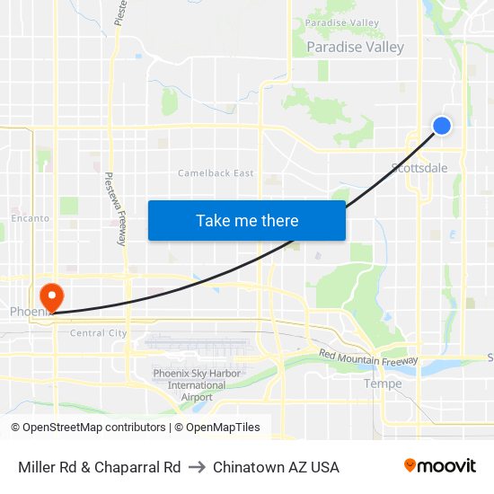 Miller Rd & Chaparral Rd to Chinatown AZ USA map