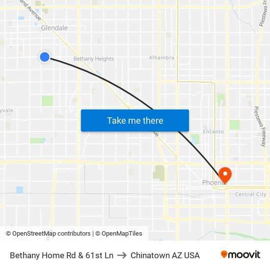 Bethany Home Rd & 61st Ln to Chinatown AZ USA map