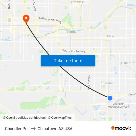 Chandler Pnr to Chinatown AZ USA map