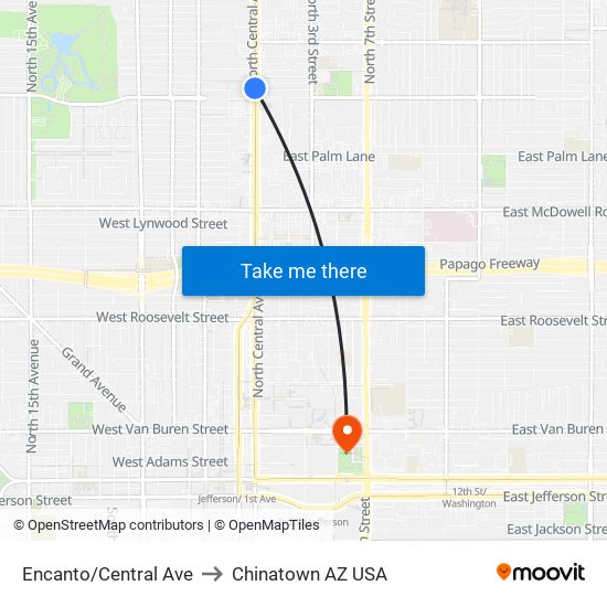 Encanto/Central Ave to Chinatown AZ USA map